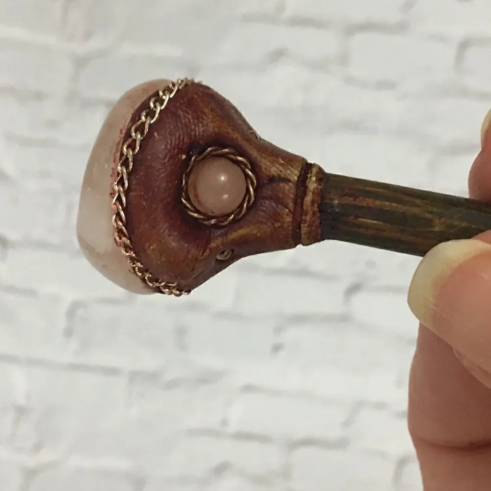 Handmade gemstone wooden hair pick